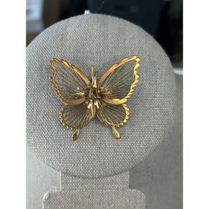 Vintage Monet Gold Tone Butterfly Brooch